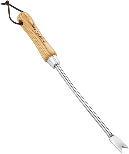 Berry&Bird Dandelion Weeding Tool, Crack Weeder Hand Weeder Puller Tool | V-Shaped Weed Fork for Planting & Weeding, Weed Puller Tool with Wood Handle, Stainless Steel Garden Tool for Patio Lawn Yard