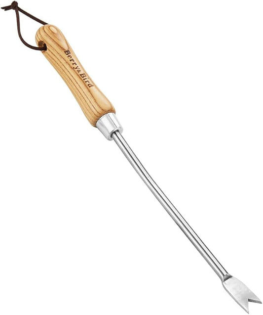 Berry&Bird Dandelion Weeding Tool, Crack Weeder Hand Weeder Puller Tool | V-Shaped Weed Fork for Planting & Weeding, Weed Puller Tool with Wood Handle, Stainless Steel Garden Tool for Patio Lawn Yard