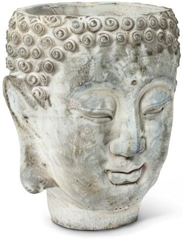 Abbott Collection 27-DHARMA/350 LG Large Buddha Head Planter, Grey (7" H)