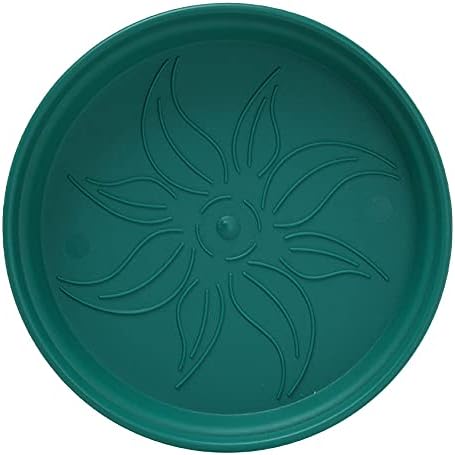 Mintra Garden Pots, 4 Pack Bulk Plastic Plant Pots with Drainage Tray, Round Indoor & Outdoor Decorative Planters with Drain Holes for Flowers, Herbs & Plants, 13cm Diameter – Forest Green, 5 in