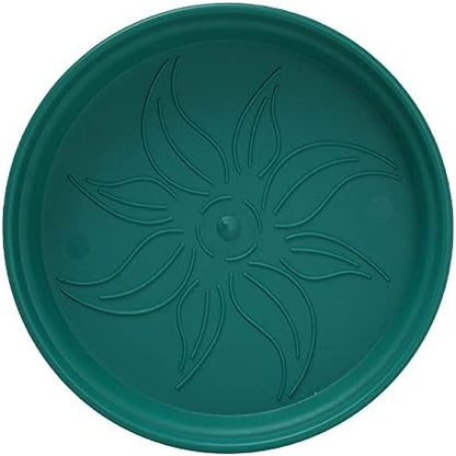 Mintra Garden Pots, 4 Pack Bulk Plastic Plant Pots with Drainage Tray, Round Indoor & Outdoor Decorative Planters with Drain Holes for Flowers, Herbs & Plants, 15cm Diameter – Forest Green, 5.9 in