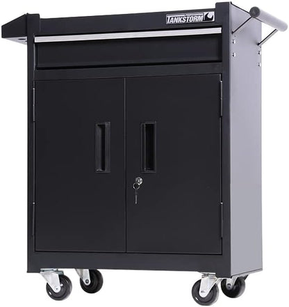1 Drawer Tool Chest Heavy Duty Cart Steel Rolling Tool Box with Lockable Doors (TZ8 Black)