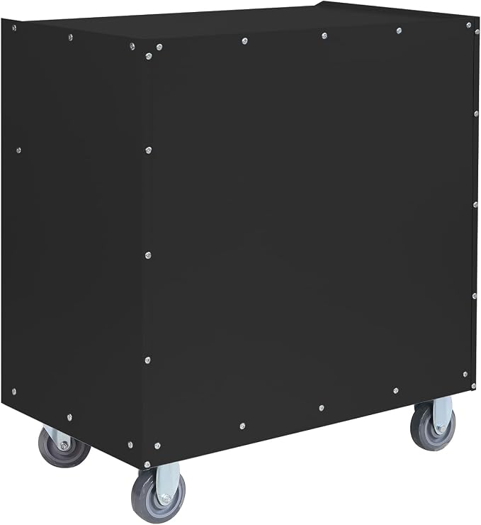 Metal Storage Cabinet with Wheels 30" x 18" x 34" Mobile Metal Garage Cabinet with 1 Drawer & 2 Doors Small Rolling Tool Storage Cabinet with 1 Adjustable Shelf & 4 Hanging Hooks, Black & Gray