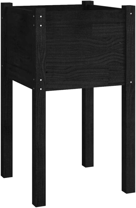 vidaXL Durable Garden Planter 15.7"x15.7"x27.6" - Solid Wood Pine Outdoor Square Planter, Black, Ideal for Flowers and Plants, Weather-Resistant, Easy Assembly