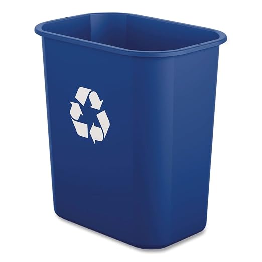 Boardwalk Deskside Recycling Bin, 3 Gallon Small Trash Can, Blue Plastic, Indoor, Easy-to-Clean, 12.13" High, Made in The USA