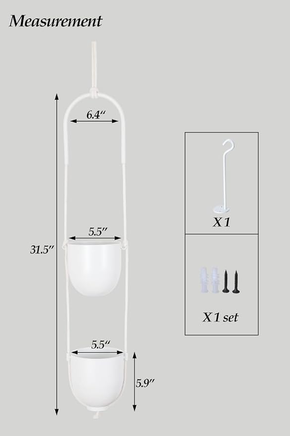 Hanging Planters 2 Tiers Metal Plant Hangers for Indoor Outdoor Plants Wall Ceiling Hanging Flower Pot Basket Holders Kitchen Room Decor(White)