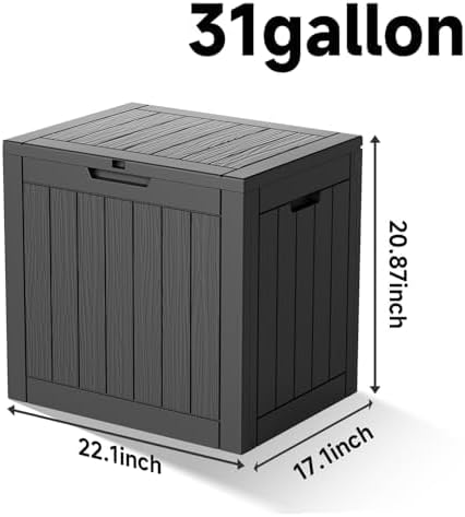 30 Gallon Deck Box, Waterproof Resin Outdoor Storage Box with Lockable Lid, Patio Storage Box Featuring Fade Resistant for Patio Furniture Cushions, Pool Accessories, Garden Tools, Black