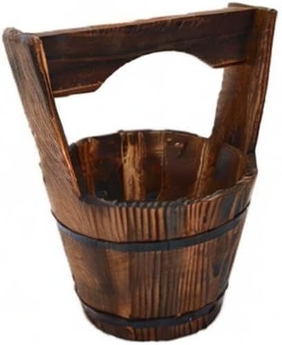 DOITOOL Hanging Planters Rustic Wooden Bucket Planter Hanging Pot Rustic Bucket Wooden Wishing Well Succulent Planter Pot for Patio Garden Backyard Fence Indoor Hanging Planters