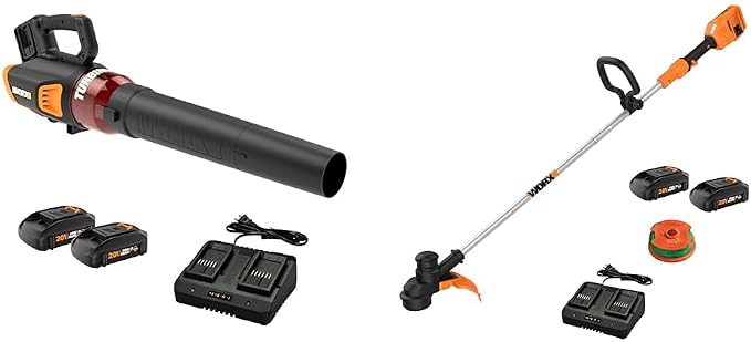Worx 40V Turbine Leaf Blower with 2 Batteries & Charger Bundle with Worx WG183 40V 13" Cordless String Trimmer with 2 Batteries & Charger
