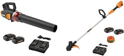 Worx 40V Turbine Leaf Blower with 2 Batteries & Charger Bundle with Worx WG183 40V 13" Cordless String Trimmer with 2 Batteries & Charger