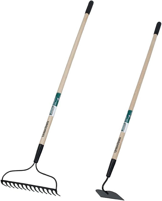 Union Tools Garden Soil Prep Bundle: Bow Rake and Garden Hoe