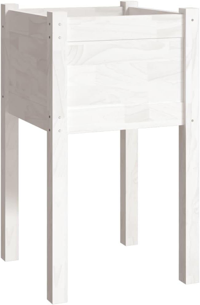 vidaXL Solid Wood Pine Garden Planters, Set of 2, Weather-Resistant Outdoor Flower Boxes, Classic Square Shape, White - Size 15.7"x15.7"x27.6".