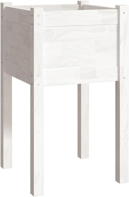 vidaXL Solid Wood Pine Garden Planters, Set of 2, Weather-Resistant Outdoor Flower Boxes, Classic Square Shape, White - Size 15.7"x15.7"x27.6".