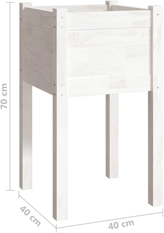 vidaXL Solid Wood Pine Garden Planters, Set of 2, Weather-Resistant Outdoor Flower Boxes, Classic Square Shape, White - Size 15.7"x15.7"x27.6".