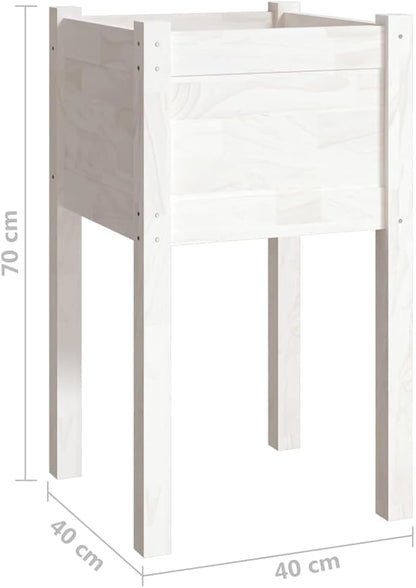 vidaXL Solid Wood Pine Garden Planters, Set of 2, Weather-Resistant Outdoor Flower Boxes, Classic Square Shape, White - Size 15.7"x15.7"x27.6".