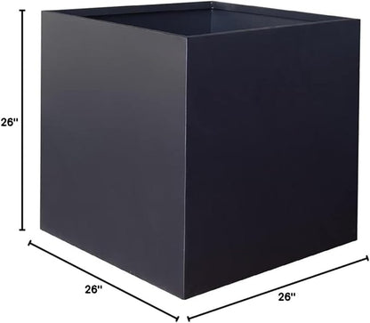 Galvanized Steel Planter Box 26Inch Black Metal Planter Large Square Indoor Outdoor Planters Cube Steel Heavy Duty Planter Powder Coating Modern Commercial Residential for Plants, Patio, Yard, Garden