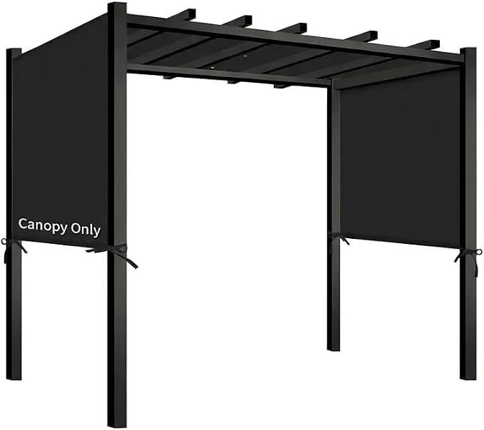 17' x 6.8' Waterproof Pergola Canopy Replacement Cover, Black | Waterproof polyester canopy with built-in drainage holes and adjustable tie straps for a secure fit in rain and wind.