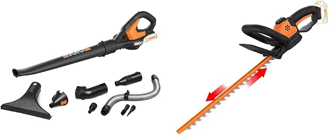 WORX 20V Power Share Cordless Blower/Sweeper/Cleaner and 22" Hedge Trimmer Bundle