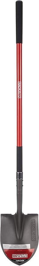 Radius Garden 58-in Long Handle Round Point Digging Shovel, Steel Shovel Head with Fiberglass Shaft