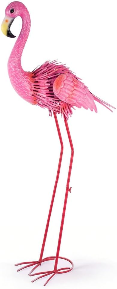 35" Flamingo Garden Statues & Sculptures, Metal Birds Yard Art Outdoor Statue, Large Pink Flamingo Lawn Ornaments for Home, Patio, Backyard Decor
