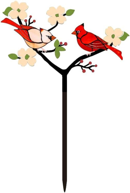 Cardinal Garden Stakes Bird Decor | For Gardens Patios Gravesides 1mm Hardened Steel Rustproof Easy Assembly