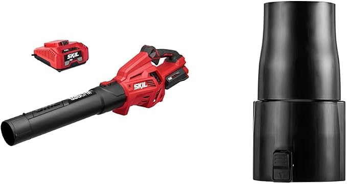 Skil PWR CORE 40 Brushless 40V 530 CFM Cordless Leaf Blower Kit, Variable Speed with Power Boost & SNR0001 Round Nozzle for Blower BL4713-10/BL4713C-11