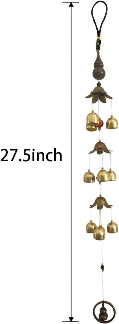 Good Fortune Bottle Gourd with Energy Bead Wind Chimes Copper Alloy 3 Layers+9 Bells for Outdoor Decorations Garden Yard Trees Or As A Good Gift
