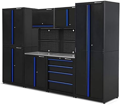 Montezuma Garage Tool Storage System - 9Piece Combo Workbench with Locking Cabinet & Stainless Steel Worktop - Pc-Adgh, Set 2