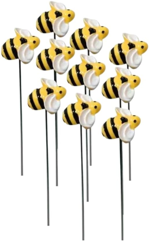 10Pcs Bee Garden Stakes Decor, Flower Pot Bed GardenDecorGarden Stakes Decorative, Metal Yard Art Ornaments,Outdoor Lawn Pathway Patio Plant Pot Flower Bed Decorative Stakes, (10Pcs)