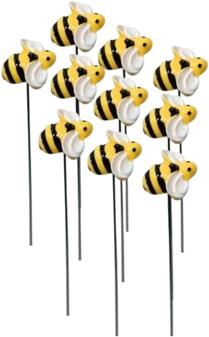 10Pcs Bee Garden Stakes Decor, Flower Pot Bed GardenDecorGarden Stakes Decorative, Metal Yard Art Ornaments,Outdoor Lawn Pathway Patio Plant Pot Flower Bed Decorative Stakes, (10Pcs)