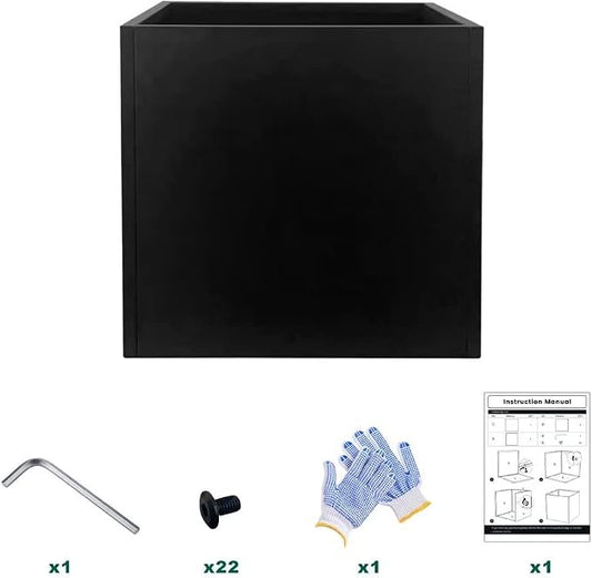 Galvanized Steel Planter Box Black Metal Planter Large Square 32Inch Indoor Outdoor Planters Cube Steel Heavy Duty Flower Pot Powder Coating Modern Commercial Residential for Patio, Yard, Garden