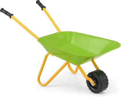 Costzon Kids Wheelbarrow, Metal Construction Toys Kart, Child Wheel Barrel w/Non-Slip Handle, Wearable Wheels, Yard Rover Steel Tray, Tote Dirt/Leaves/Tools in Garden for Toddlers (Light Green)