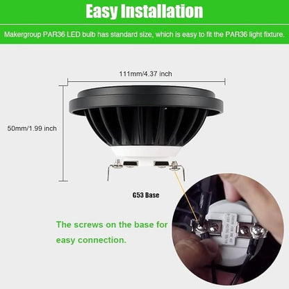 PAR36 LED Landscape Light Bulb 10W, 12V Low Voltage Lighting, Waterproof Spotlight for Outdoor Yard Tree Light, In-Ground Well Light, Warm White 2700K-3000K