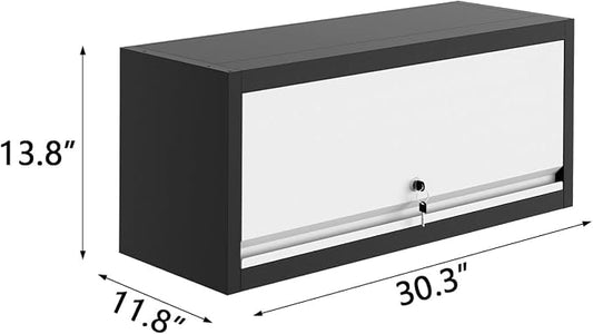 30.3In Heavy-Duty 0.6mm Steel Wall Mounted Storage Cabinet with Lock, Metal Storage Cabinet with Dual Hydraulic Rods, Garage Wall Cabinet for Office, Kitchen, Warehouse, Black Dark Gray