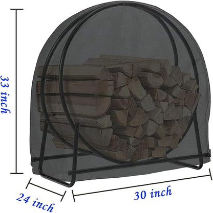 30 Inch Firewood Log Hoop Rack Cover Only Heavy Duty Outdoor | Round Ring Loop Wood Storage Holder Cover Circular with Waterproof Zipper Black