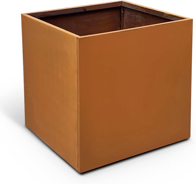 Corten Steel Planter Box Large Outdoor Planter 24 Inch Square Cube Planters Rustic Metal Garden Planter for Commercial Residential Patio and Yard