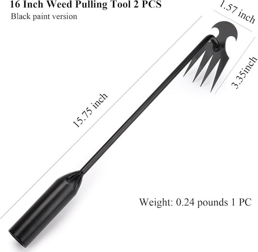WMM Weed Puller Tool Gardening Tools Set of 2 Uprooting Weed Pulling Tool, 4 Teeth Manganese Steel Forged Weeding Tool for Vegetable, Portable Hand Weeder Tool for Garden Farm Planting Weeding