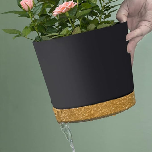 ZMTECH Planters for Indoor Plants, Plant Pots & Flower Pots, Plastic Plant Spring 3 Pack 8 Inch Self Watering Planter with Drainage Hole and Saucer, Modern Decorative for Indoor Outdoor, Dark Gray