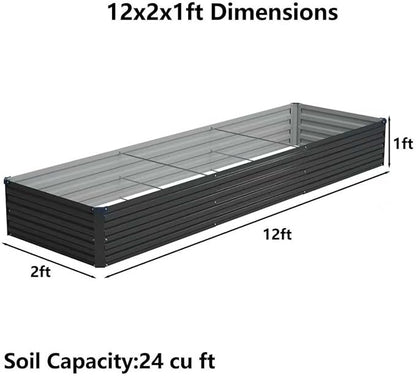 Foxlang 12x2x1ft(2 Pack) Galvanized Raised Garden Bed,Outdoor Planter Box Metal Patio Kit Planting Bed for Vegetables Flowers Herb,Black