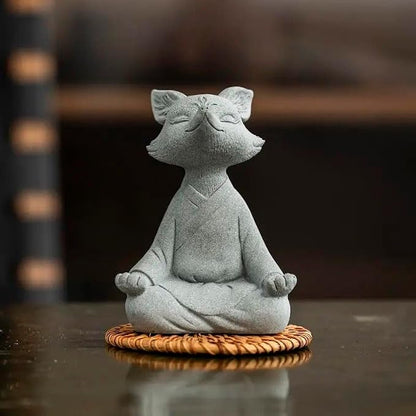 livelyfish Meditating Fox Buddha Statue Aquarium Zen Yoga Animal Figurines Sandstone Sculpture for Fish Tank Garden Tabletop Decor, L1