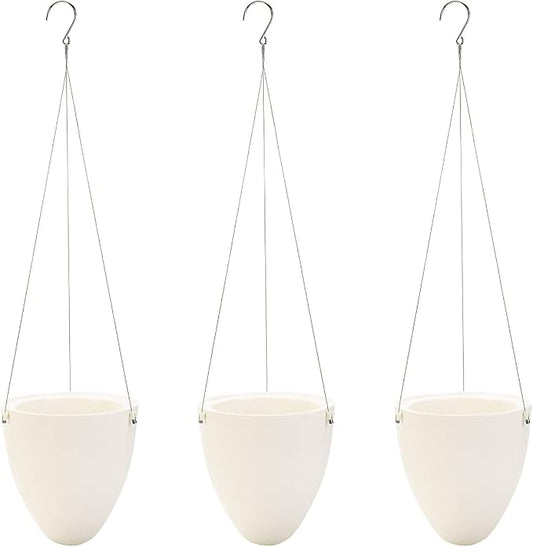 Sungmor 3 Pack Self Watering Hanging Planters, Unique Eggshell Shape Indoor Outdoor Hanging Pots for Plants, Modern White Plastic Flower Pots Home Decor Hanging Basket