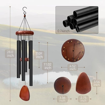 2 PCS 28" Wind Chimes for Outside. Deep Tone Lovely Wind Chimes with 6 Aluminum Tubes Courtyard Decoration. Windchimes Outdoor Create an Enjoyable Atmosphere & Give Mom a Gift