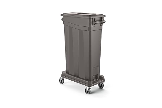Suncast Commercial 23-Gallon Narrow Trash Can with Handles - Durable Garbage Can, Gray, Made in the USA
