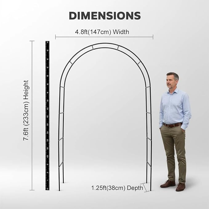 Thick Metal Garden Arch Rust-Proof Heavy Duty for Climbing Vines & Wedding | 7.8 ft H x 4.6 ft W, 16mm Steel Tube Arbor for Plants, Clematis, Jasmine, Party Decor for Wedding, Halloween, Christmas