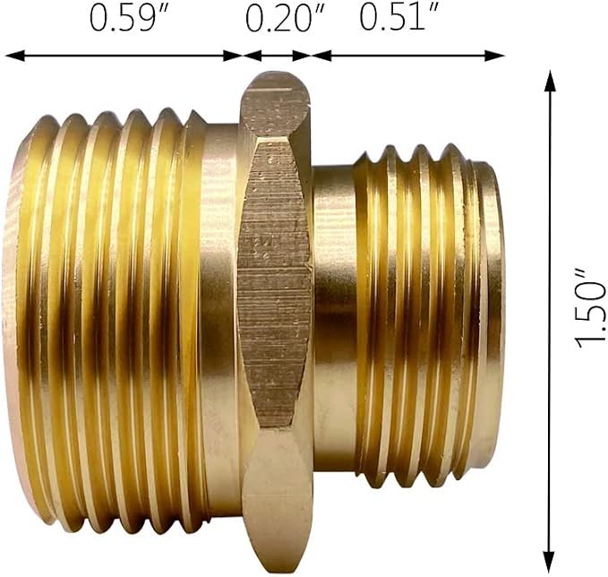 3/4” GHT Male x 1” NPT Male Connector, Brass Garden Hose Fitting, Adapter, Industrial Metal Brass Garden Hose to Pipe Fittings Connect (2 Pack)