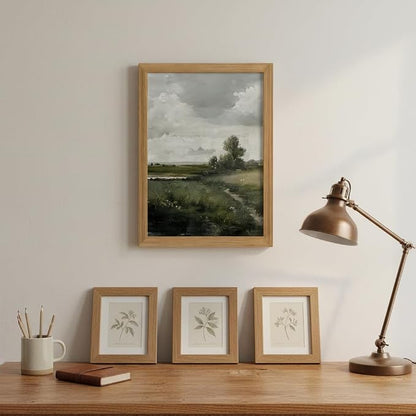 smvexyl Framed Landscape Wall Art, Neutral Nature Canvas Print, 8x10 | Neutral tree landscape art in wood frame for living room bedroom office or farmhouse wall decor