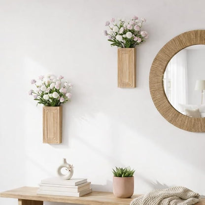 Wooden Wall Planter Vase,2 Pack Natural Wood Hanging Planter for Indoor Fake Plants Modern Boho Farmhouse Wall Art Decor for Home Kitchen Modern Farmhouse Bathroom Living Room Dining Room