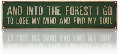 Garden Metal Tin Sign, Rustic Farmhouse Decor, And Into the Forest I Go Sign, Garden Wall Art for Yard Fence Door Porch, Nature Indoor Outdoor Decoration, 15.7 x 3.9 Inches