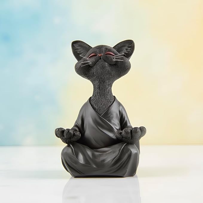 Meditating Happy Cat Statue – Zen Mindfulness Decor for Cat Lovers
