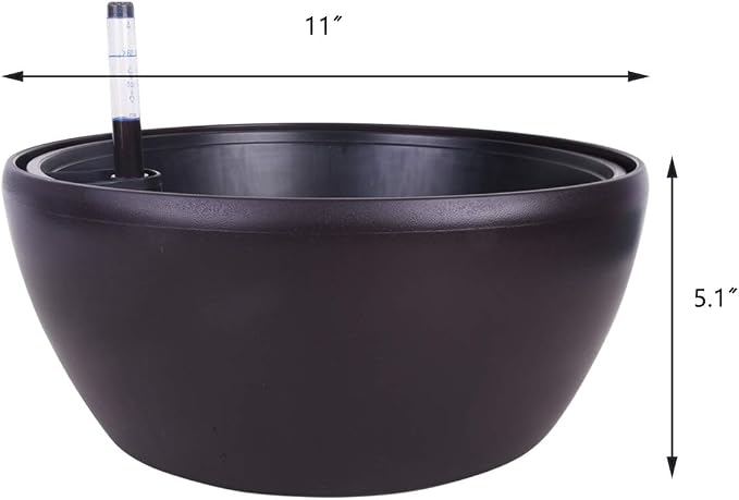 Vencer 11 Inch Plastic Round Self Watering Planter,Water Indicator,Modern Decorative Planter Pot for All House Plants Flowers, Herbs, Vegetables, Tropical,Coffee,VF-048BL